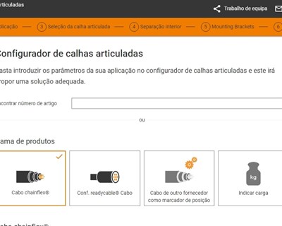 Configurador online de calhas articuladas: Sistemas de fornecimento de energia em movimento prontos a ligar, facilmente configuráveis