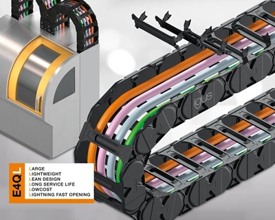 Elevada resistência e baixo peso: as novas calhas articuladas económicas da igus para aplicações sem suporte